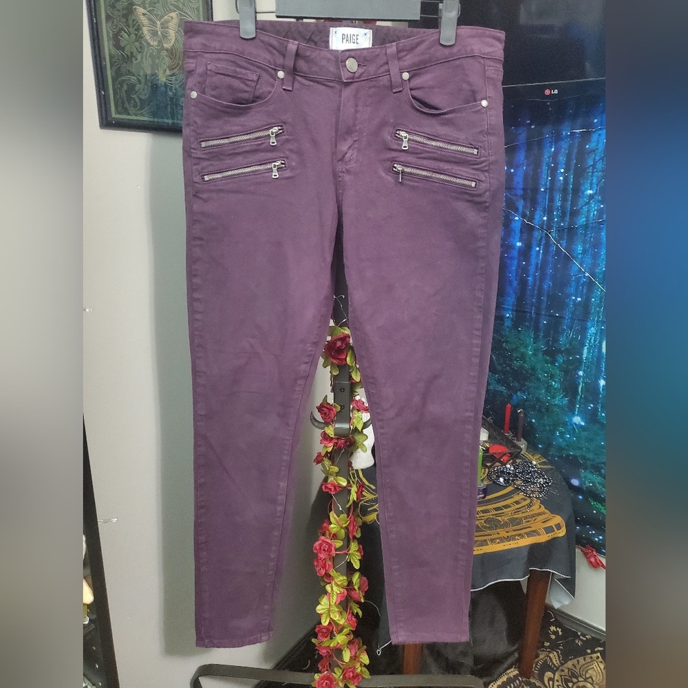 NWOT Purple high-waisted Paige skinny jeans with zipper pockets details size 31